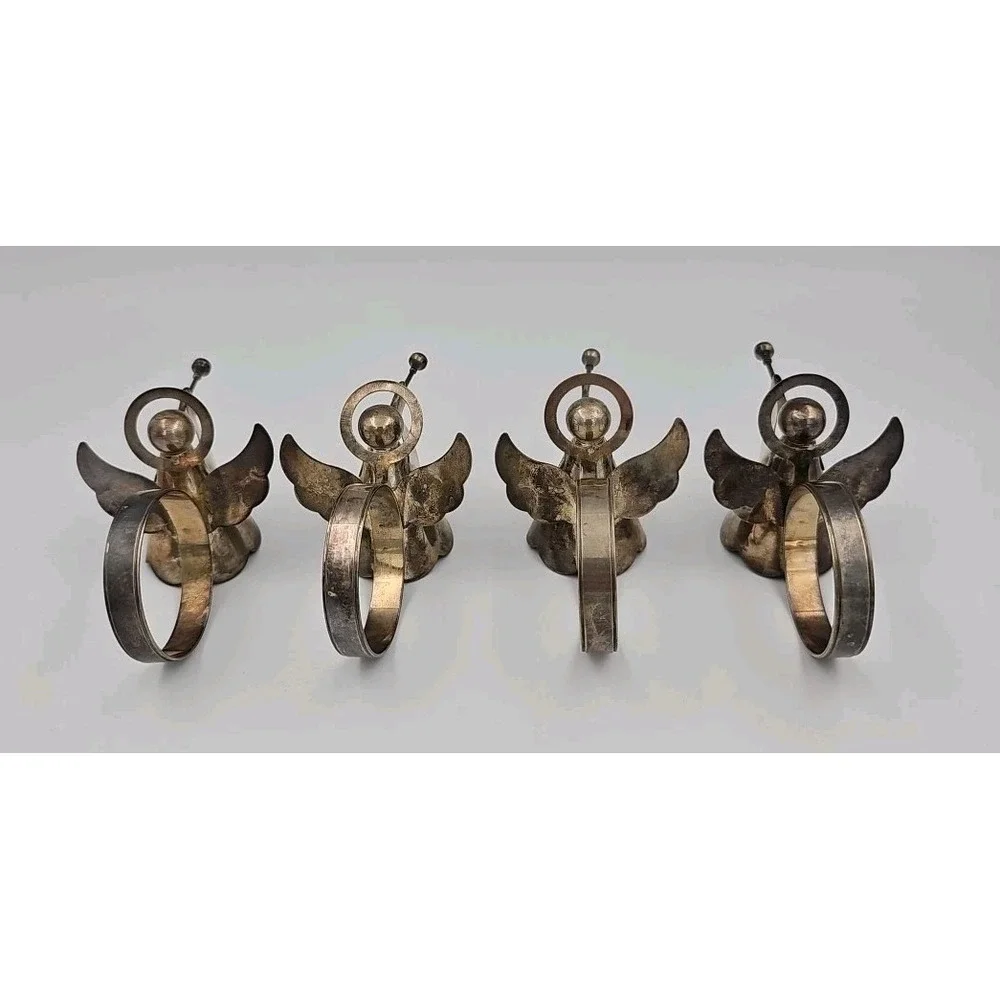 Vintage Regal Silver‎ Plated Angel With Trumpets Napkin Holder Rings Set Of 4
